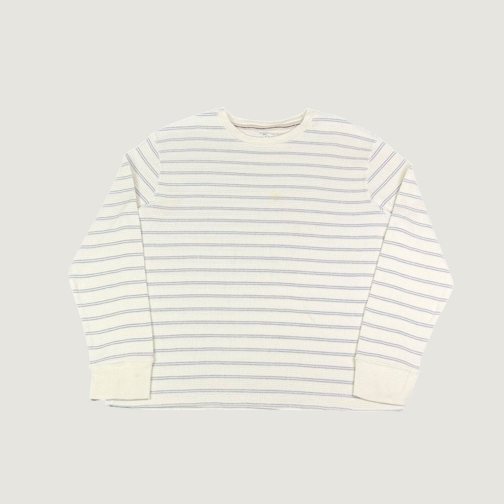 Faded Glory Mens XL Striped Waffle Knit Thermal Long Sleeve Shirt Cream Blue